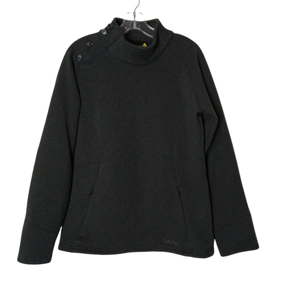 Cabela's Green Gray Fleece Pullover Jacket Size LG Button Shoulder Pocket - Picture 1 of 10